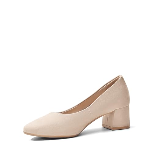 DREAM PAIRS Damen Pumps Elegante und Bequem, Arbeitsschuhe Gepolsterte Schuhe Pumps High Heel mit Blockabsatz SDPU2440W-E Ivory-Suede Größe 36 (EUR) von DREAM PAIRS