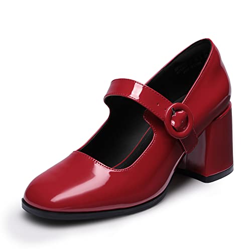 DREAM PAIRS Damen Pumps Frauen Chunky Plattform Mary Janes Schnalle Riemen Wohnungen Seicht Mund Japanisch Süß Lolita Prinzessin Schuhe,Size 36.5,HELLROT,SDPU2232W von DREAM PAIRS