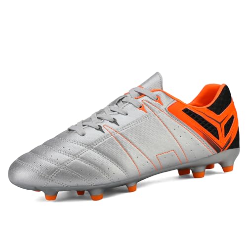 DREAM PAIRS Herren Fußballschuhe Stollen Spikes Cleats Jugen Trainingsschuhe Professionelle Outdoor Sport Football Schuhe Silber/ORANGE/SCHWARZ SDSC2201M-E Größe 43 (EUR) von DREAM PAIRS