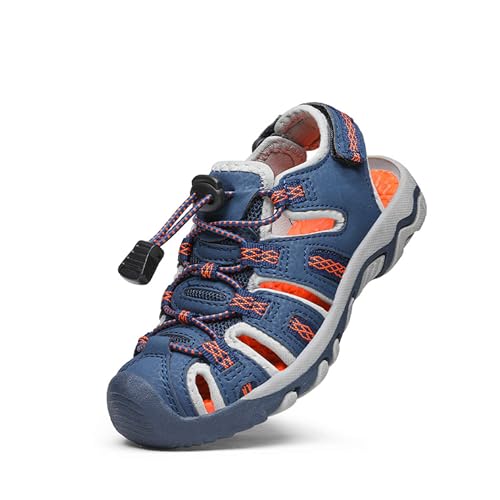 DREAM PAIRS Kinder Sandalen Jungen Mädchen Outdoor Sommer Sport Sandalen Klettverschluss Sommer Schuhe Marine Licht Grau Orange Größe 4 US Big Kid / 36 EU 160912-K von DREAM PAIRS