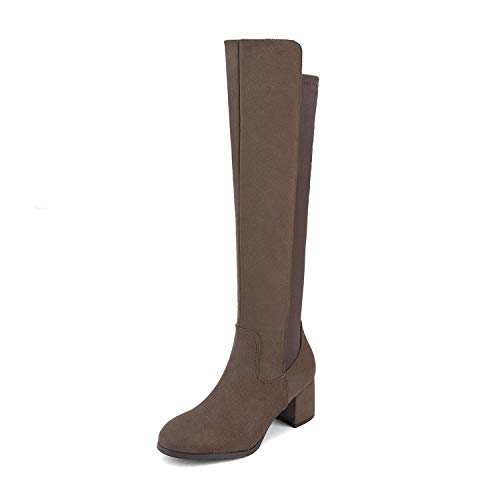 DREAM PAIRS Klassische Kniehohe Damenstiefel mit spitzer Zehenpartie, seitlichem Reißverschluss und Blockabsatz.,Size 36,Khaki,Jennifer-3 von DREAM PAIRS