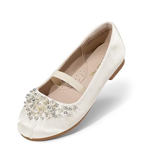 DREAM PAIRS Mädchen Mary Jane Ballerina Flache Schuhe Elegante Prinzessin Schuhe, Partys Hochzeiten für Kleinkind, Kinder, Elfenbein 32 AURORA-03 von DREAM PAIRS