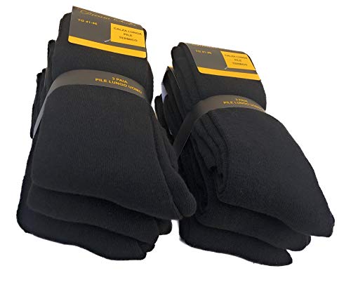 DREAM SOCKS lange Socken aus Thermo-Fleece, Winter-Skisocken gegen Kälte, dicke Socken mit hoher Wärmeisolierung, verschiedene Sortimente (3er-Pack oder 6er-Pack) (41-46, 6 Paare BLACK) von DREAM SOCKS