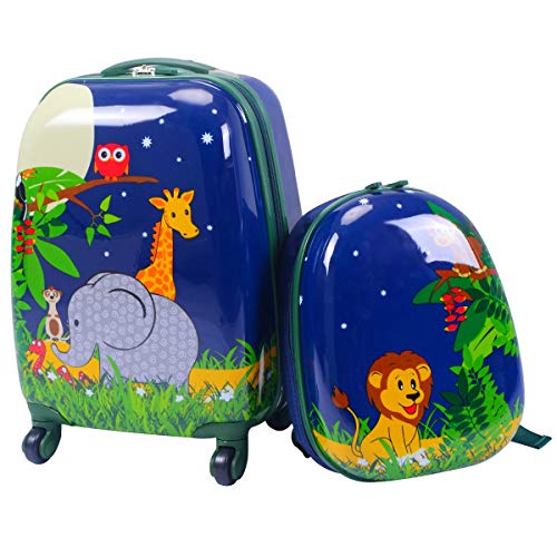 DREAMADE 2 TLG. Kinderkoffer & Rucksack, 16” +12” Kinderkofferset, Kindertrolley Kindergepäck, Handgepäck Reisegepäck Hartschalenkoffer für Kinder (Dunkelblau, 16 Zoll +12 Zoll) von DREAMADE