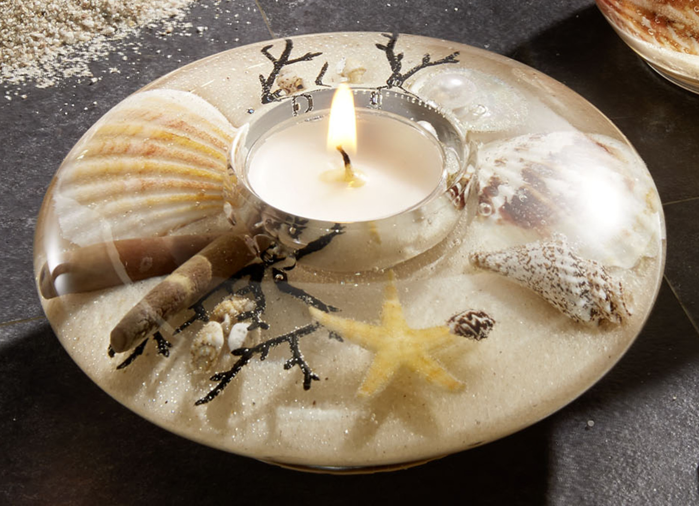 Teelichthalter aus mundgeblasenem Glas, Teelichthalter Ufo, Beige-Sand Teelichthalter aus mundgeblasenem Glas, Teelichthalter Ufo, Beige-Sand von DREAMLIGHT