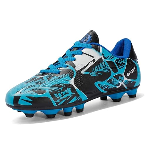 DRECAGE Fußballschuhe Kinder Jungen Fußballschuhe Mädchen Atmungsaktive Fussball Schuhe Halle Trainingsschuhe Sportschueh für Outdoor Blau FG EU 31 von DRECAGE