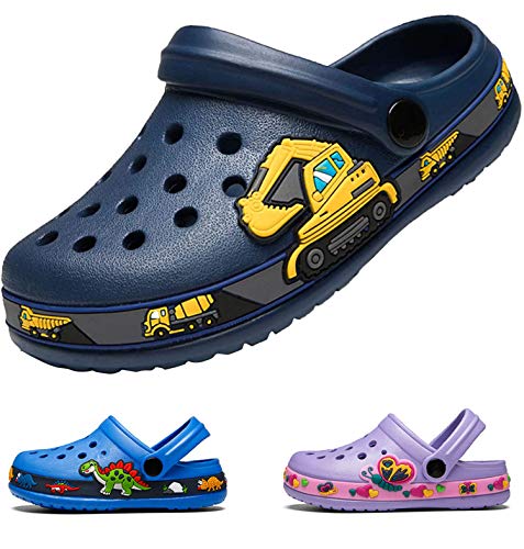 DRECAGE Unisex Kinder Clogs Pantoffeln Dinosaurier Gr.24-33 EU, Eva Gartenclogs Gummi Badeschuhe Hausschuhe für Jungen Mädchen 33 EU Dunkelblau von DRECAGE