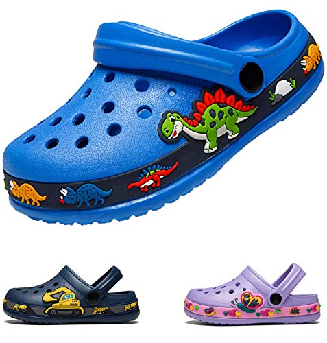 DRECAGE Unisex Kinder Clogs Pantoffeln Dinosaurier Gr.24-30 EU, Eva Gartenclogs Gummi Badeschuhe Hausschuhe für Jungen Mädchen 26 EU Blau von DRECAGE