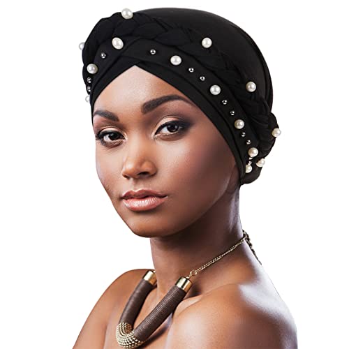 DRESHOW 1 Stück Afrikanischer Damen Turban Geflecht Kopfbedeckung Kopftücher Chemo Kappe Vorgebunden Beanie Mütze Kopfwickel Schlafmütze von DRESHOW