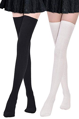 DRESHOW 2 Paar Kniestrümpfe Overknee Strümpfe Lange Gestreifte Socken Beinwärmer Schenkel Socken für Damen und Mädchen von DRESHOW