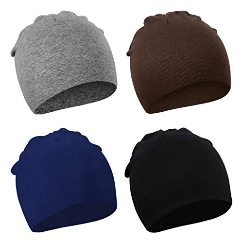 DRESHOW 4 Stücke Unisex Mütze Hut Junge Mütze Frühling Mützchen Kleinkind Wendemütze Jersey Slouch Beanie Bekleidung Unisex Infant Hut Kindergarten Mütze von DRESHOW