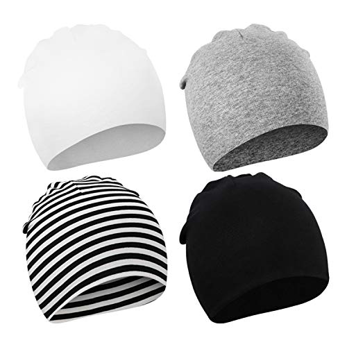 DRESHOW 4 Stücke Unisex Mütze Hut Junge Mütze Frühling Mützchen Kleinkind Wendemütze Jersey Slouch Beanie Bekleidung Unisex Infant Hut Kindergarten Mütze von DRESHOW