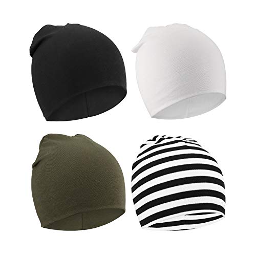 DRESHOW 4 Stücke Unisex Mütze Hut Junge Mütze Frühling Mützchen Kleinkind Wendemütze Jersey Slouch Beanie Bekleidung Unisex Infant Hut Kindergarten Mütze von DRESHOW