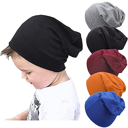 DRESHOW 5 Stück Unisex Baby Mütze Hut Junge Mütze Frühling Mützchen Kleinkind Wendemütze Jersey Slouch Beanie 6-60 Monate von DRESHOW