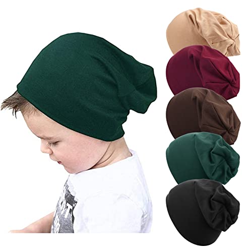 DRESHOW 5 Stück Unisex Baby Mütze Hut Junge Mütze Frühling Mützchen Kleinkind Wendemütze Jersey Slouch Beanie 6-60 Monate von DRESHOW