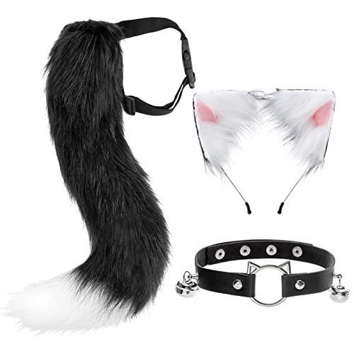 DRESHOW Fuchs Kunstpelz Schwanz Katzenohren Stirnband Halloween Party Kostüm Halsband Cosplay Set für Damen von DRESHOW