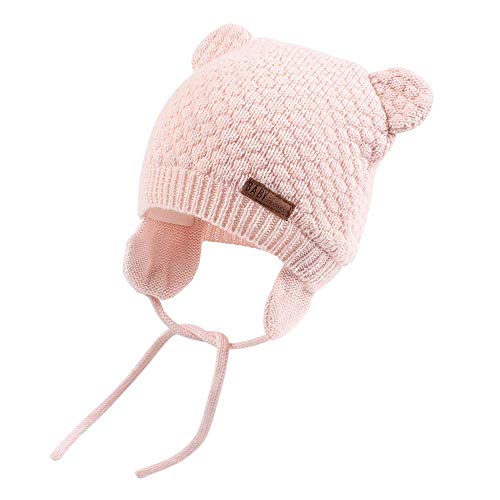 DRESHOW Unisex Baby Mütze Süßer Bär Kleinkind Earflap Beanie Strickmütze Warm Herbst Wintermütze, Pink, Gr.- 2-3 Jahre/ Large von DRESHOW