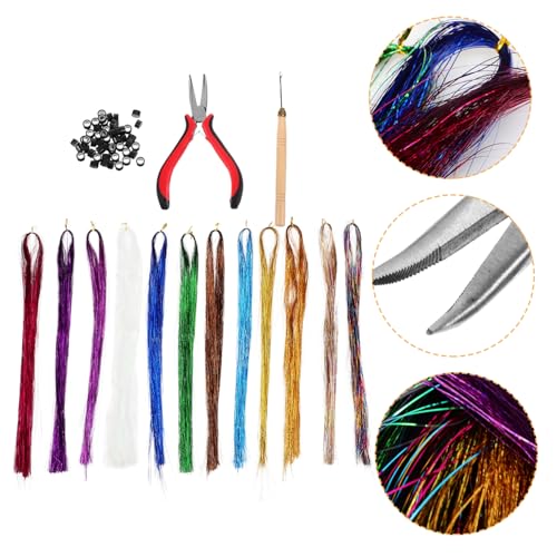 DRESSOOS Modische Haarglitzerstränge Lametta-verlängerung Feen-lametta-haarverlängerungsset Häkelnadel Und Haar DRESSOOS Modische Haarglitzerstränge Lametta-verlängerung Feen-lametta-haarverlängerungsset Häkelnadel Und Haar von DRESSOOS