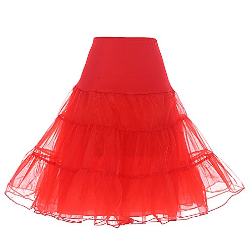 DRESSTELLS Damen Tuell Rock pettycoat Fuer Vintage Kleider Reifrock Unterrock Petticoat Underskirt Crinoline für Rockabilly Kleid Red L von DRESSTELLS