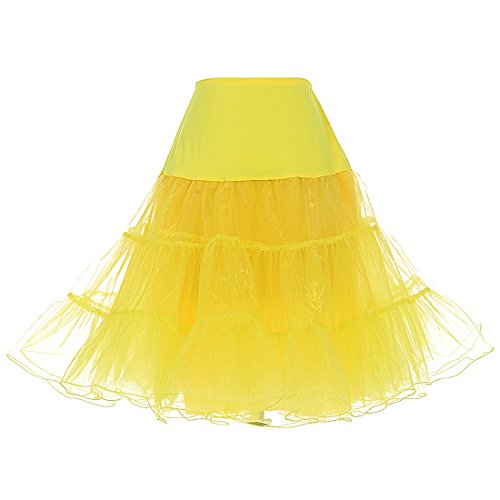 DRESSTELLS 1950 Petticoat Reifrock Unterrock Petticoat Underskirt Crinoline für Rockabilly Kleid Yellow M von DRESSTELLS