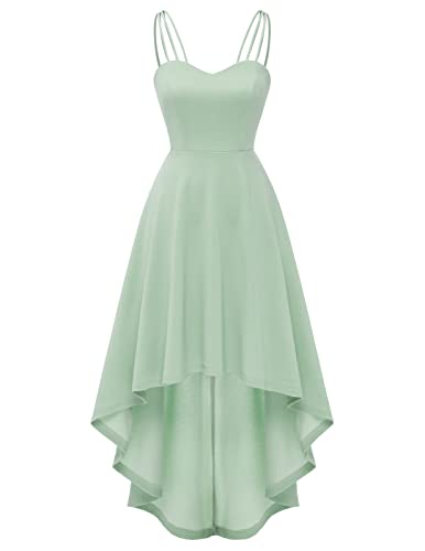 DRESSTELLS Damen Cocktailkleid Lang Elegant für Hochzeit Chiffon Brautjungfernkleider Bodenlang Cocktailkleid mit Spaghettiträgern Spitzen Ärmellos Ballkleid Light Green 3XL von DRESSTELLS