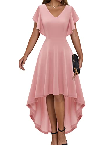 DRESSTELLS Elegant Hochzeitskleid Damen Festlich Abendkleid Große Größe Cocktailkleid High Low Rüschen Ballkleid A-Linie Midikleid Blush 3XL von DRESSTELLS