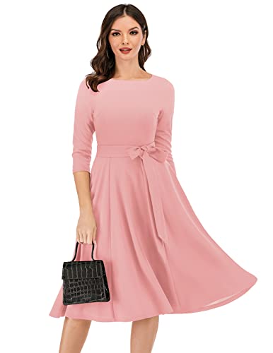 DRESSTELLS Damen Abendkleid 3/4 Arm Festliches Partykleid 1950s Retro Kleid Brautmutterkleid mit Gurtel Retro Faltenrock Knielang Midilang Abendkleid Blush S von DRESSTELLS