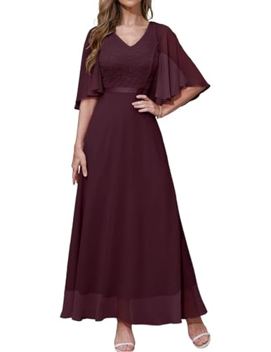 DRESSTELLS Damen Abendkleider Elegant für Hochzeit Festliche Kleider für Damen Hochzeit Burgundy XL von DRESSTELLS