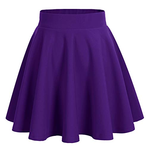 DRESSTELLS Damen Basic Solide Vielseitige Dehnbar Informell Mini Glocken Rock Dark Purple S von DRESSTELLS