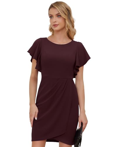 DRESSTELLS Damen Bodycon Bleistiftkleid Cape Ärmel Hochzeit Gast Büro Kleider Rundhals Party CocktailKleid Burgundy 3XL von DRESSTELLS