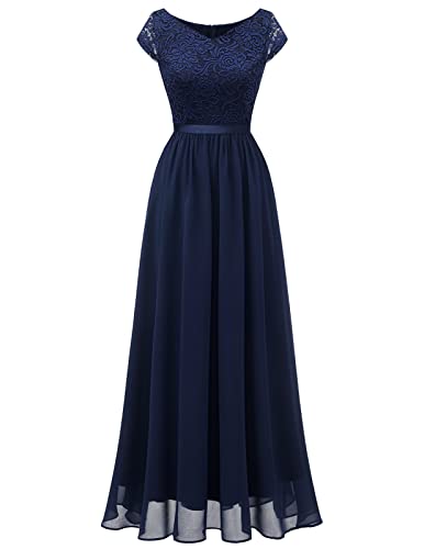 DRESSTELLS Damen Cocktailkleid Abendkleider Elegant für Hochzeit Festliche Kleider Bridesmaid Dress Abschlusskleid Brautjungfernkleid Navy L von DRESSTELLS