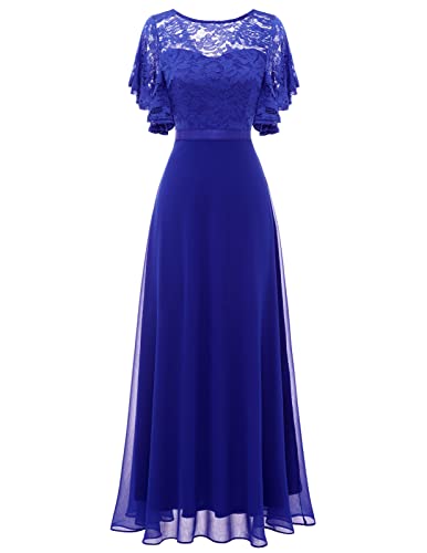 DRESSTELLS Damen Cocktailkleid Elegant Lang Abschlusskleid V-Back Kleider für Hochzeitsgäste Royalblue 3XL von DRESSTELLS