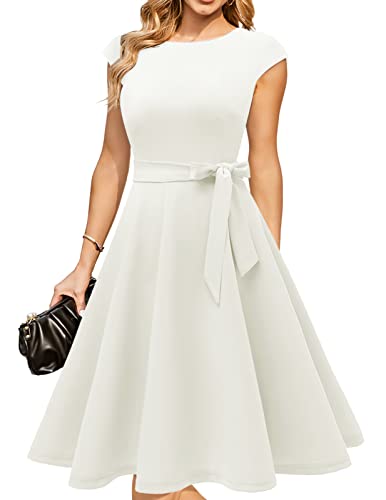 DRESSTELLS Damen Weihnachtskleid Vintgae Rockabilly Kleider A-Line Petticoat Festliche Abendkleider elegant für Hochzeit White XL von DRESSTELLS