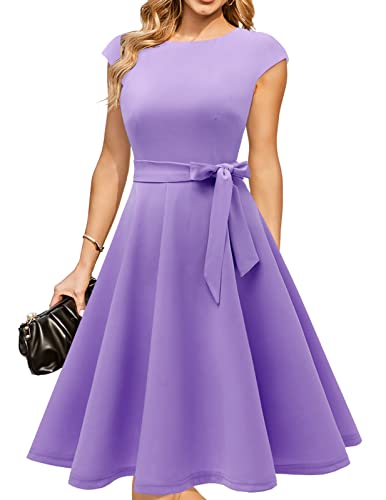 DRESSTELLS Damen Elegant Brautmutterkleider Hochzeitskleider Audrey Hepburn Kleid Damen Elegant Hochzeit Cocktailkleid Lavender L von DRESSTELLS