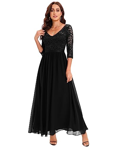 DRESSTELLS Damen Elegant Chiffon Abendkleider V-Ausschnitt Spitzen Brautjungfernkleider Ballkleid Black 3XL von DRESSTELLS