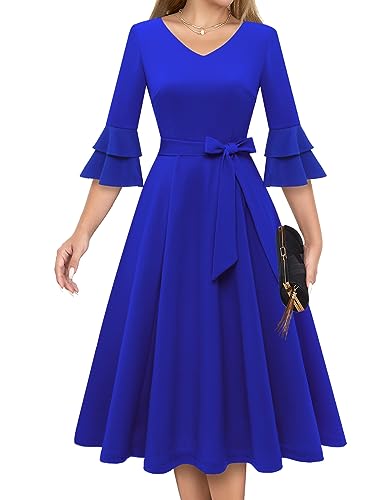 DRESSTELLS Damen Elegant Cocktailkleid Ballkleider für Jugendliche mit niedlichem Glockenärmel Cocktailkleider für Hochzeitsgast Royal Blue 2XL von DRESSTELLS