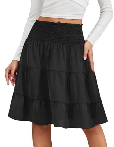 DRESSTELLS Damen Festlicher Rock Lang A-Linie Tüllrock A Linie Faltenrock Hohe Taille Chiffon Rock Black XL von DRESSTELLS