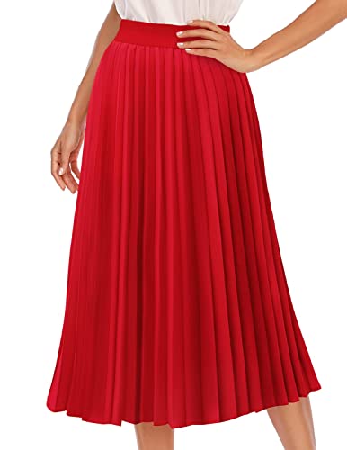 DRESSTELLS Damen Plissee Rock Chiffon Casual Strandrock Maxi Langer Faltenrock Red S von DRESSTELLS