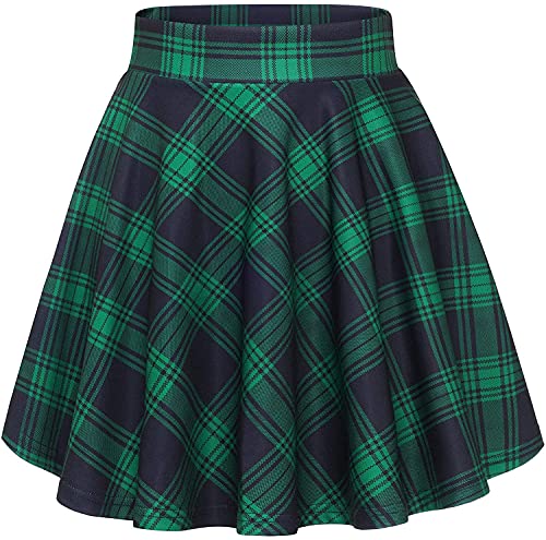 DRESSTELLS Damen Rock Mädchen Kurze hohe Taille gefaltete Skater Tennis Schule Rock Mini Skirt Mix Green Grid M von DRESSTELLS