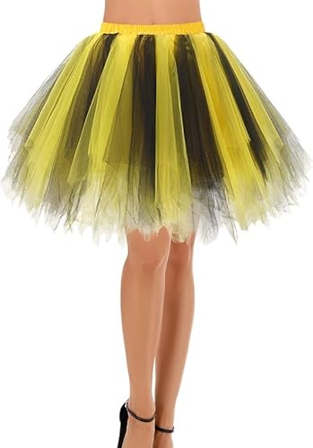 DRESSTELLS Karneval Damen 80er Puffy Tüllrock Tütü Röcke Tüll Petticoat Tüllrock 50er Rockabilly Petticoat Retro Tutu Ballet Cosplay Tanzkleid Black Yellow S von DRESSTELLS