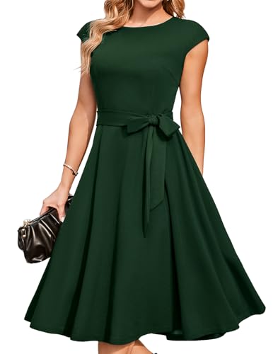 DRESSTELLS Damen Weihnachtskleid Vintgae Rockabilly Kleider A-Line Petticoat Festliche Abendkleider elegant für Hochzeit DarkGreen XL von DRESSTELLS