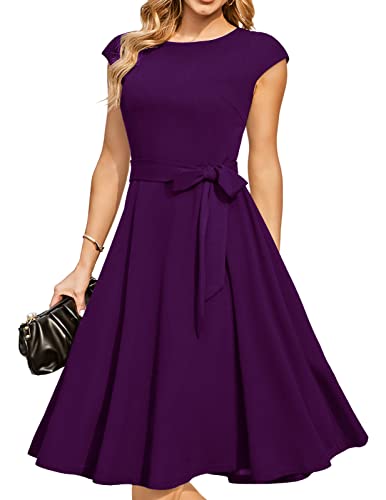 DRESSTELLS Damen Abendkleider elegant für Hochzeitleid Cape Arm Brautmutterkleider 1950er Vintage RetroCocktailkleid Grape S von DRESSTELLS