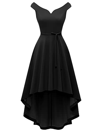 DRESSTELLS Off Schulter Brautjungfer High Low Semi Formal Skater Kleid für Junioren Teens Hochzeitsgast Black XL von DRESSTELLS