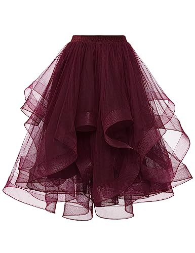 DRESSTELLS Tüllröcke, Tutus für Frauen, Karneval Urlaub Winter 2023 Knielang Ausgehen Cocktail Party Rock, Niedlich Puffy Hochzeit Midi Röcke Burgundy XL von DRESSTELLS