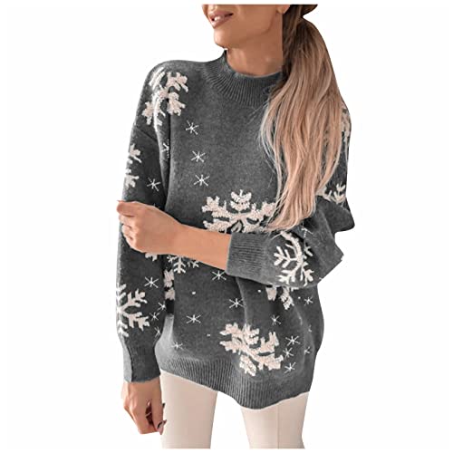 Before Christmas Pullover,Damen Freundschaft Last Christmas Pullover Damen Oversize Lang Long Frauen Pullover Damen Häkelpulli Mit Glitzer Pullover Pullis Bedrucken Weihnachts Lustig(3-Grau,S) von DRILEND