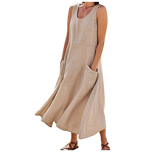 DRILEND Kleider Größen,Schöne Kleider Für Damen Plissee Kleider Damen Maxi Kleider Kokteil Kleider Damen Still Kleider Sommer Damen Sommer Kleider Damen Kleider Lang Sommer Kleider（Khaki-b，XL） von DRILEND