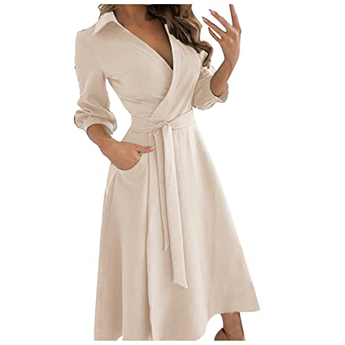 DRILEND Multiway Kleid, Festliche Kleider Für Damen Damen Kleider Sommer Kleid Schwarz Damen Kleid Lang Geschenk Frauen Birthday Girl Weißes Langes Kleid Langarm Mori Kleid Fokuhila (Beige,XXL) von DRILEND