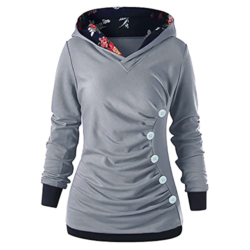 DRILEND Pullover Damen Oversize Hoodie,Dancing Lässige Hoodie Damen Mit Fell Leichte Hoodie Damen Keksausstecher Reisverschluß Hoodie Damen Wolle Stricken Sister Für Zwei Mit Hohem(1-Grau,L) von DRILEND