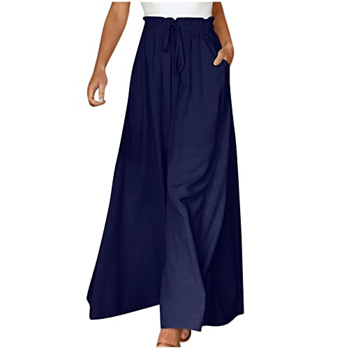 DRILEND Schlaghose,Riou Hosen Gesamtwerk Karierte Hose Damenanzug Damen Sommer Dicke Cargohose Jumpsuit Damen Sommer Elegante Hose Damen Geflochtene Cargohose Business Hose（Marine-5，M） von DRILEND