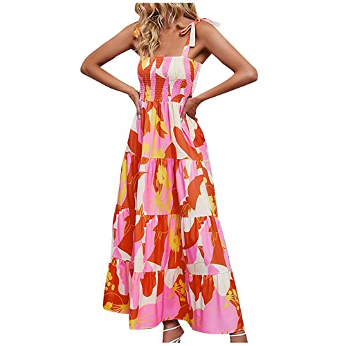 DRILEND Sommerkleid Damen Lang,Geschenke Für Frauen Geburtstag Damen Mode Rundhalsausschnitt Rüschenärmel Frühling Sommer Kleid Sexy Damen Für Girl Aesthetic Plover Kleid Erstkommunion Kleid(Gelb,M) von DRILEND